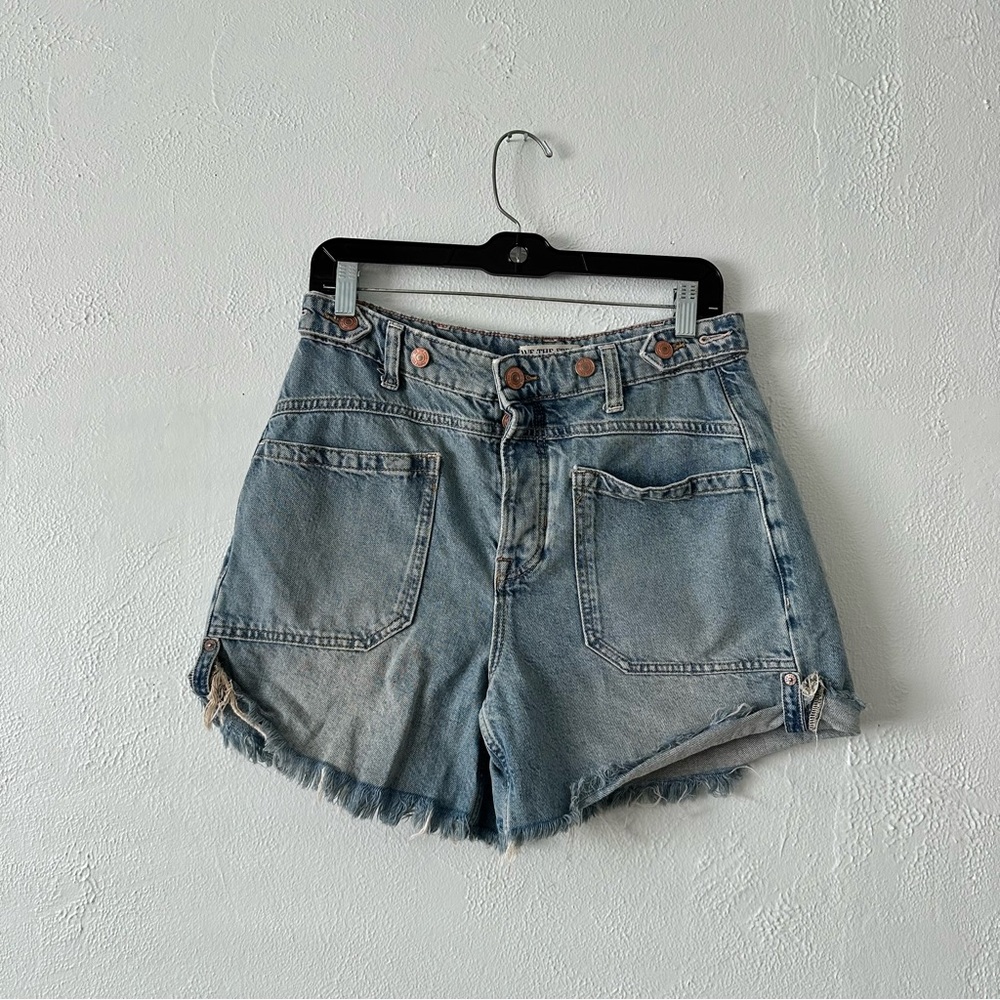 Free People Washed Blue High-Rise Denim Shorts